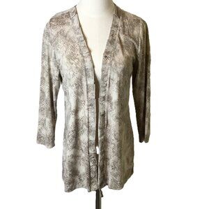Chicos Metallic‎ Print Open Front Ruffle Cardigan Size 0